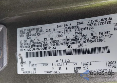 2013 Ford Escape Titanium из США, поврежденный, VIN 1FMCU9J97DUB12033